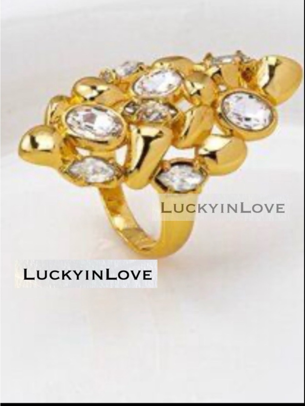 ALEXIS BITTAR • Gold Brut Croco Textured Crystal Leaf Ring. Size 7 3/4